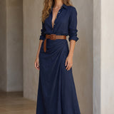 Elvira | Belted Lapel Maxi Dress