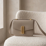 Obsidian Form | Structured Black Leather Shoulder Bag with Gold Clasp