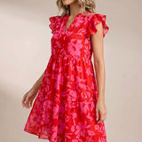 Rosé Bloom | Floral Puff Sleeve Square Neck Mini Dress