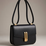 Obsidian Form | Structured Black Leather Shoulder Bag with Gold Clasp