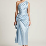 Celestia Drape | One Shoulder Ruched Midi Wedding Guest Dress