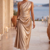 Celestia Drape | One Shoulder Ruched Midi Wedding Guest Dress