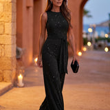 Isabella | Sequin Belted Evening Jumpsuit