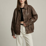 Vega Noir | Oversized Faux Leather Jacket with Vintage Brown Finish