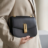 Obsidian Form | Structured Black Leather Shoulder Bag with Gold Clasp