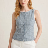 Rosalie Arden | Blue Plaid Boat Neck Tank Top