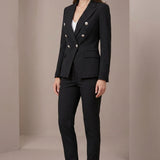 Velmara | Two Piece Suit Set Double Button Blazer Slim Pants