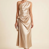 Celestia Drape | One Shoulder Ruched Midi Wedding Guest Dress