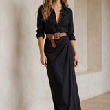Elvira | Belted Lapel Maxi Dress