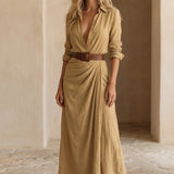Elvira | Belted Lapel Maxi Dress