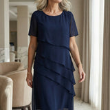 Elarisse | Ruffle Midi Dress Flowing Timeless Comfort Elegance