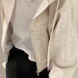 Neutral Ease | Cropped Zip Up Hoodie with Relaxed Fit