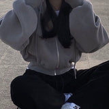 Neutral Ease | Cropped Zip Up Hoodie with Relaxed Fit