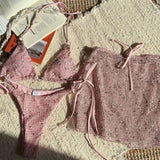 Aurelia Glow | Textured Triangle Bikini & Mesh Skirt Set