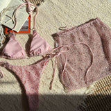 Aurelia Glow | Textured Triangle Bikini & Mesh Skirt Set