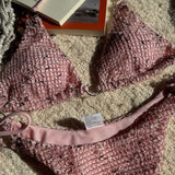 Aurelia Glow | Textured Triangle Bikini & Mesh Skirt Set