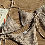 Aurelia Glow | Textured Triangle Bikini & Mesh Skirt Set