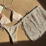 Aurelia Glow | Textured Triangle Bikini & Mesh Skirt Set