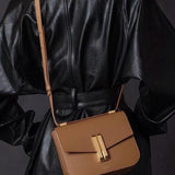 Obsidian Form | Structured Black Leather Shoulder Bag with Gold Clasp