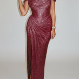 Cassia | Off-Shoulder Sequin Maxi Dress