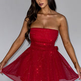 Roxanne | Red Sparkle Corset Mini Dress