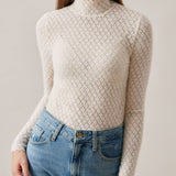 VeilSoft | Sheer Lace Knit Top with Stand Collar