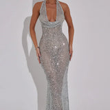 Silver Siren | Halter Sequin Maxi Dress