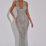 Silver Siren | Halter Sequin Maxi Dress