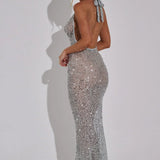 Silver Siren | Halter Sequin Maxi Dress