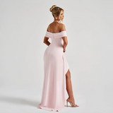 Veloura Muse | Off Shoulder Slit Maxi Wedding Guest Dress