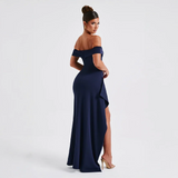 Veloura Muse | Off Shoulder Slit Maxi Wedding Guest Dress
