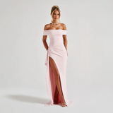 Veloura Muse | Off Shoulder Slit Maxi Wedding Guest Dress