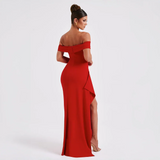 Veloura Muse | Off Shoulder Slit Maxi Wedding Guest Dress
