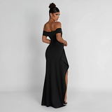 Veloura Muse | Off Shoulder Slit Maxi Wedding Guest Dress