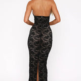 Noir Allure | Lace Backless Maxi Dress