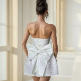 Belle Rosé | Strapless Jacquard Bow Mini Wedding Guest Dress