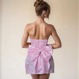 Belle Rosé | Strapless Jacquard Bow Mini Wedding Guest Dress