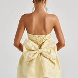 Belle Rosé | Strapless Jacquard Bow Mini Wedding Guest Dress