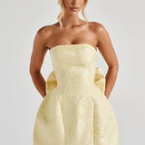 Belle Rosé | Strapless Jacquard Bow Mini Wedding Guest Dress