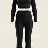 Monvera | Two Piece Bodysuit Set Long Sleeve Top Wide Leg Pants