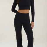 Monvera | Two Piece Bodysuit Set Long Sleeve Top Wide Leg Pants