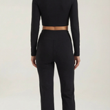 Monvera | Two Piece Bodysuit Set Long Sleeve Top Wide Leg Pants