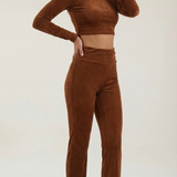 Monvera | Two Piece Bodysuit Set Long Sleeve Top Wide Leg Pants