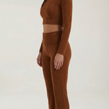 Monvera | Two Piece Bodysuit Set Long Sleeve Top Wide Leg Pants