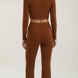 Monvera | Two Piece Bodysuit Set Long Sleeve Top Wide Leg Pants