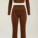Monvera | Two Piece Bodysuit Set Long Sleeve Top Wide Leg Pants