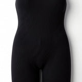 Velnira | Ribbed Square Neck Short Jumpsuit Wide Straps