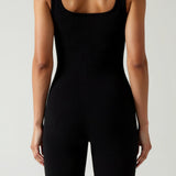 Velnira | Ribbed Square Neck Short Jumpsuit Wide Straps