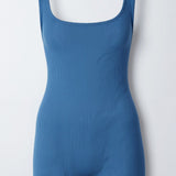 Velnira | Ribbed Square Neck Short Jumpsuit Wide Straps