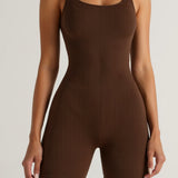 Velnira | Ribbed Square Neck Short Jumpsuit Wide Straps